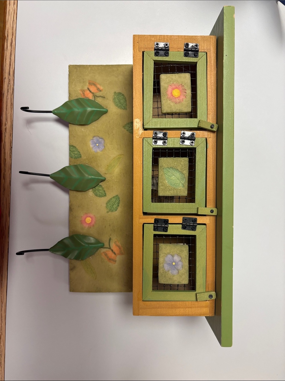 Russ Green and Yellow Floral Three-Hook Wall Organizer